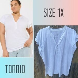 Torrid Vintage Slub Raglan Henley With Flutter Sleeves